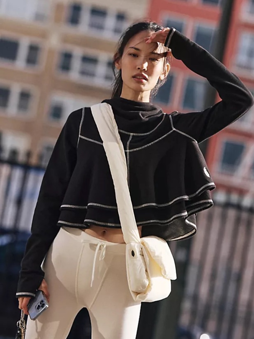 Free People Movement First Place Pullover black & white cropped hoodie sz large